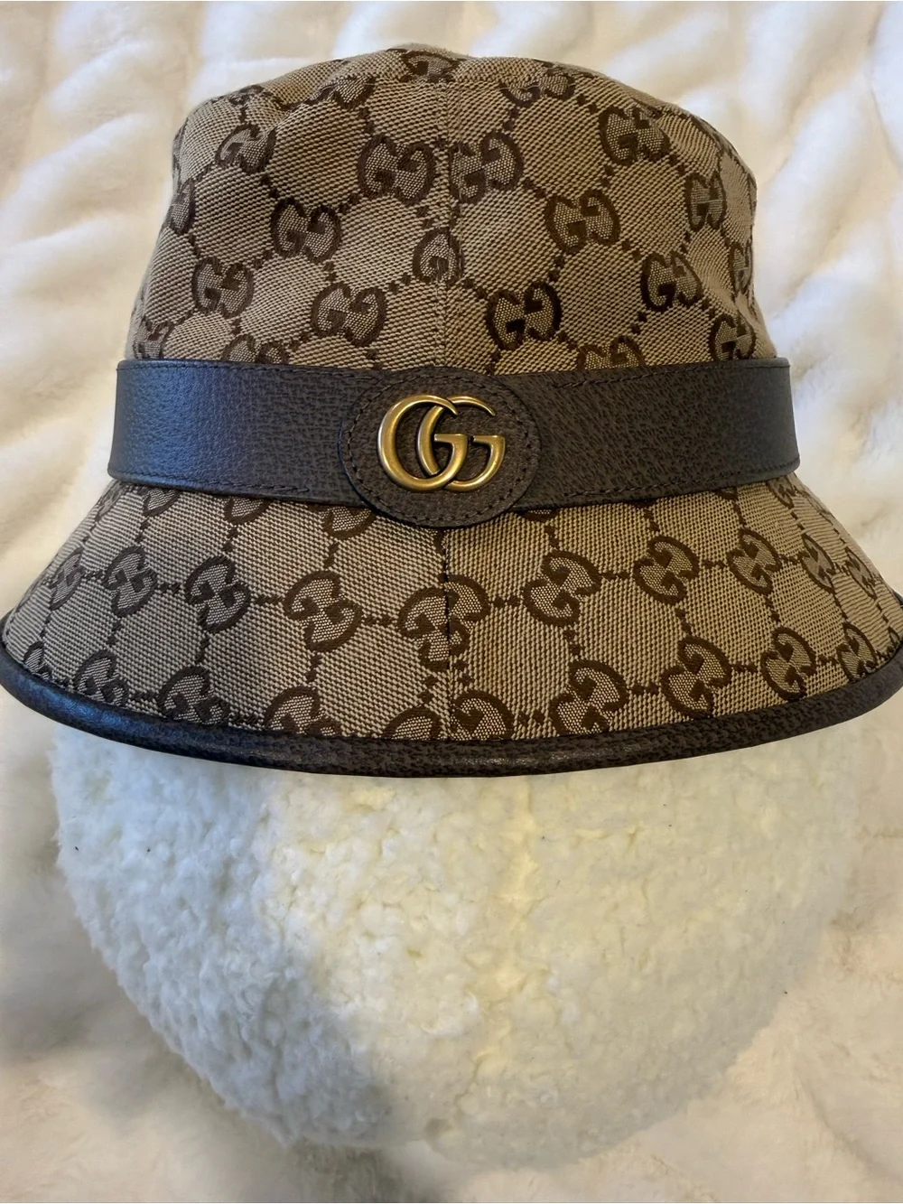 Gucci Brown GG Canvas Bucket Hat with Double G Logo
